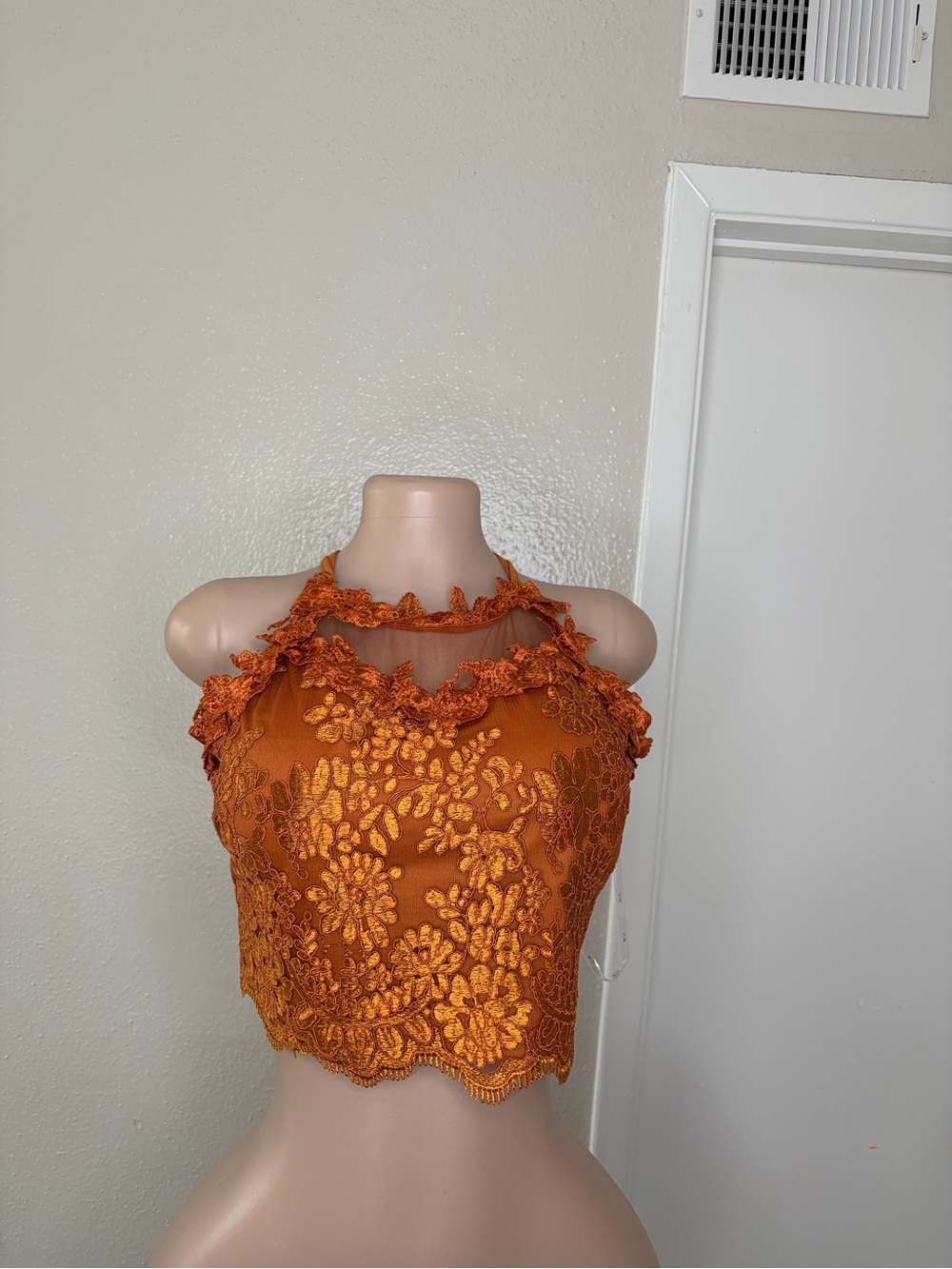 iris Rust Orange Lace Halter Crop Top